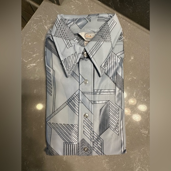 Beeline Fashions Other - Brand New Vintage Beeline Fashions Men's Blue Geometric Patterned Shirt Sz L